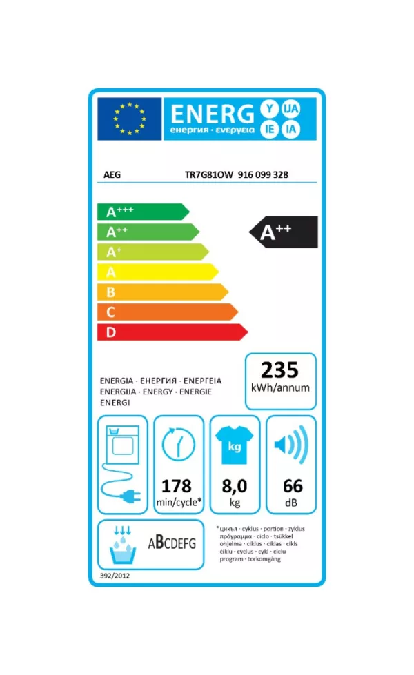 Sèche-linge Aeg TR7G81OW 7000 Sensidry 60 cm - capacité 8 kg - blanc – Image 7