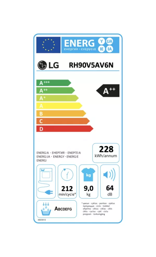 Lg RH90V5AV6N sèche-linge cm. 60 - capacité 9 kg - blanc- Nouveau- Neuf – Image 11