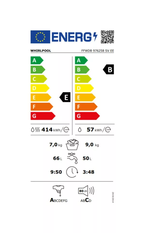 Whirlpool FFWDB 976258 SV EE lave-linge séchant cm. 60 - laver 9 kg - sécher 7 kg - blanc – Image 7